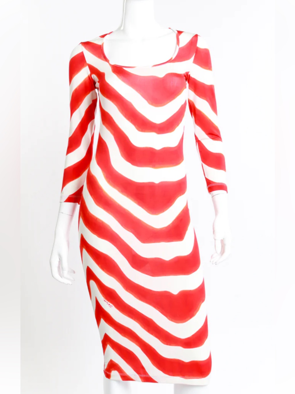 Just Cavalli Red White Viscose Blend Jersey Zig Zag 3/4 Sleeves Dress Size 44/Xl
